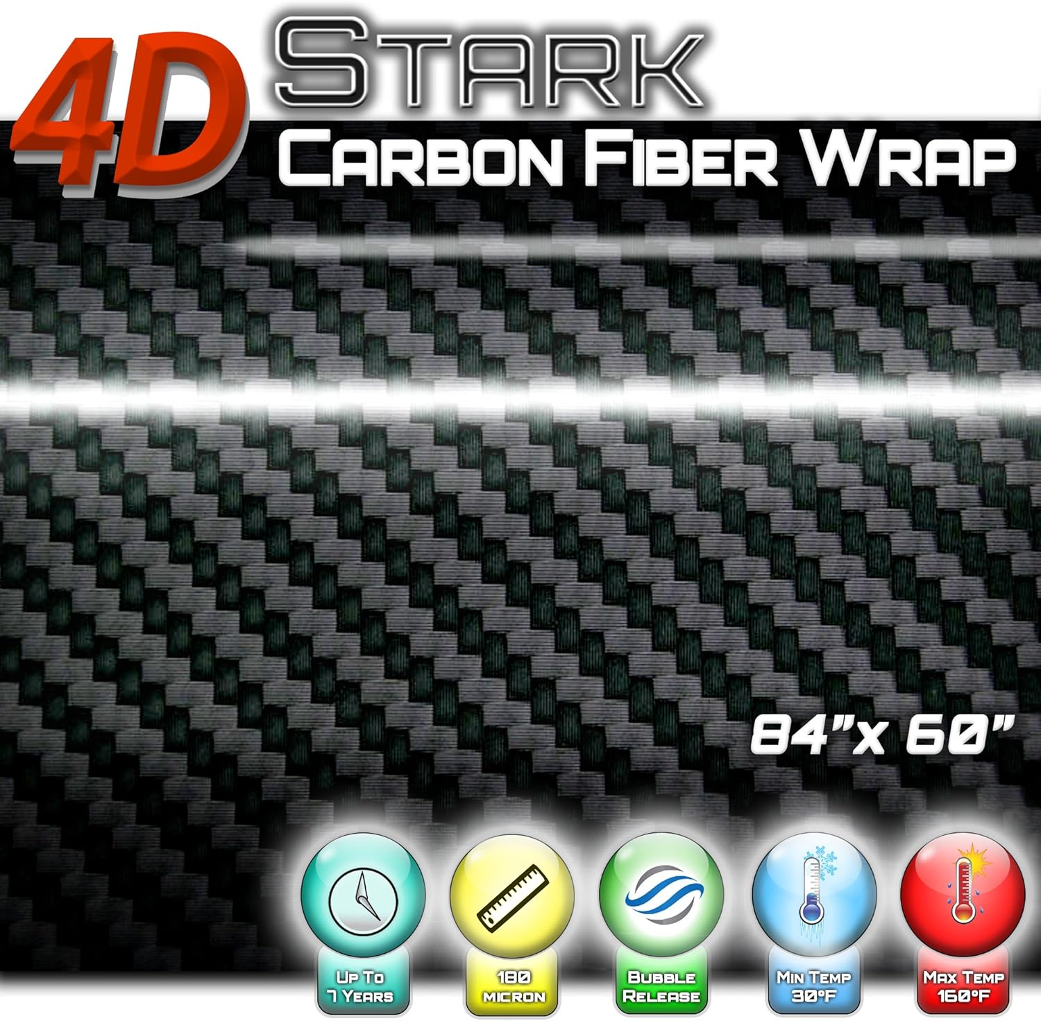 4D Black Carbon Fiber Vinyl Wrap Sticker Air Release Bubble Free Anti-Wrinkle 5 x 7 FT Feet / 60" x 84" in Inches
