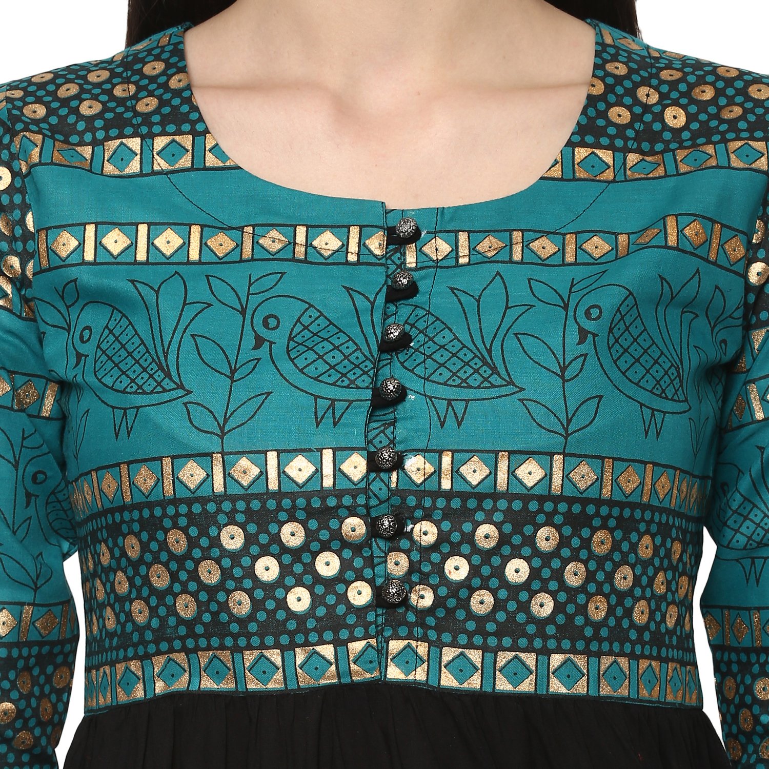 ives anarkali green cotton tribal printed casual kurti for women