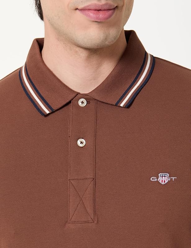 Collar Tipping SS Polo, Marron Acajou, L Hommes