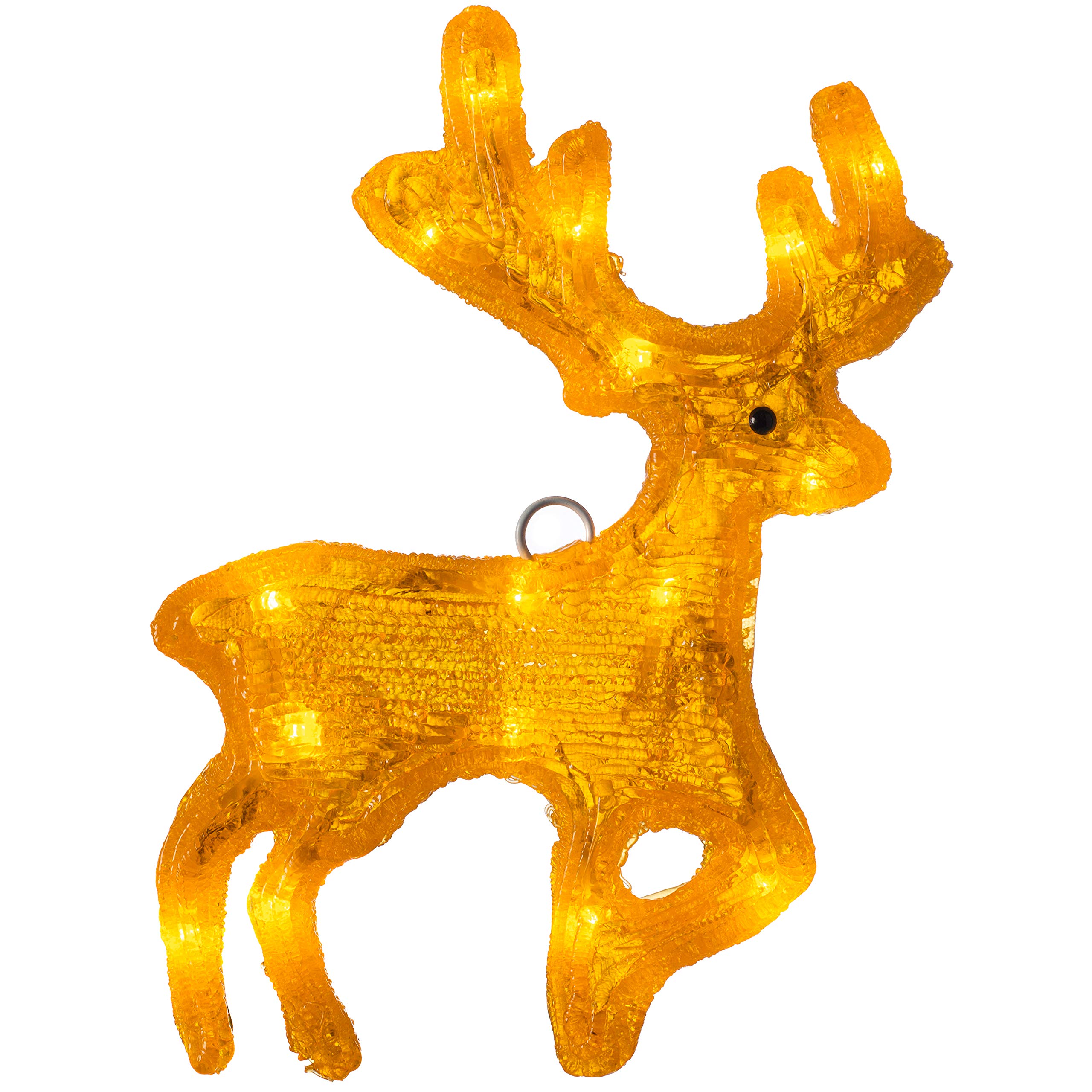 WeRChristmas Acrylic Hanging Reindeer Christmas Decoration, 16 LED Lights, Yellow, 28.5 cm