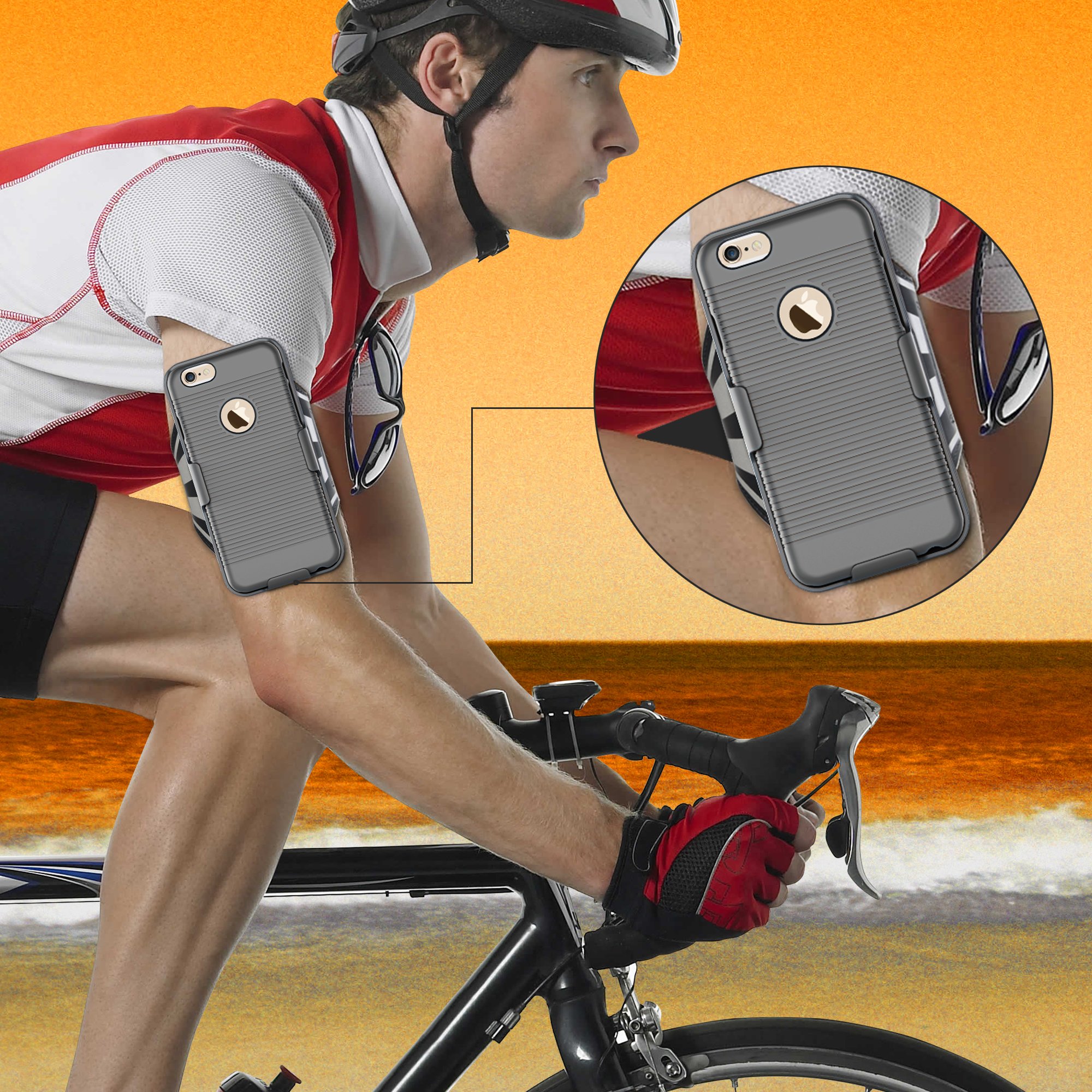 Armband For Running - Egrace iPhone 6S Plus / 6 Plus Armband Running Belt With Slide Holster Defender Case Sweat Proof / Impact Resistant Case for Running GYM Workout Fitness (Blue)