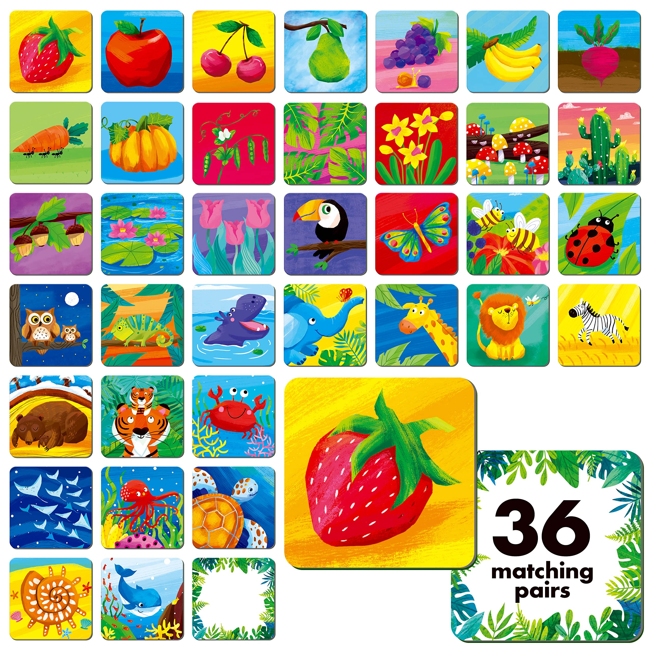 Hebayy Memory Matching Game, 72 PCS Nature Theme Matching Cards for Toddlers 36 Pairs Memory Cards for Preschool 4 5 6 Years Old — image 1