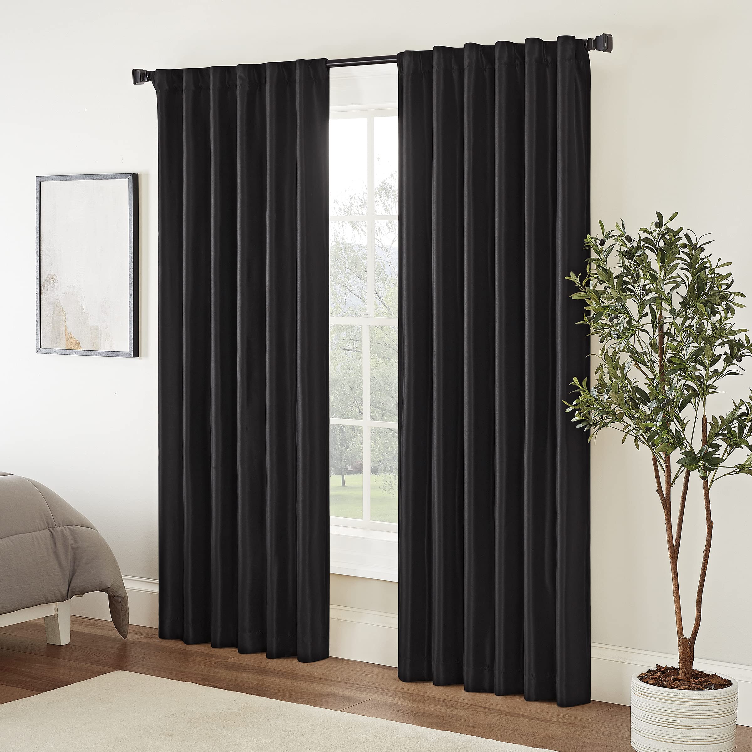 Eclipse Modern Blackout Thermal Rod Pocket Window Curtain for Bedroom (1 Panel), Polyester, Black, 52" W x 63" L (Pack of 1) — image 1
