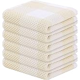 Homaxy 100% Cotton Waffle Weave Check Plaid Dish Cloths, 12 x 12 Inches, Super Soft and Absorbent Dish Towels Quick Drying Dish Rags, 6-Pack, White & Beige