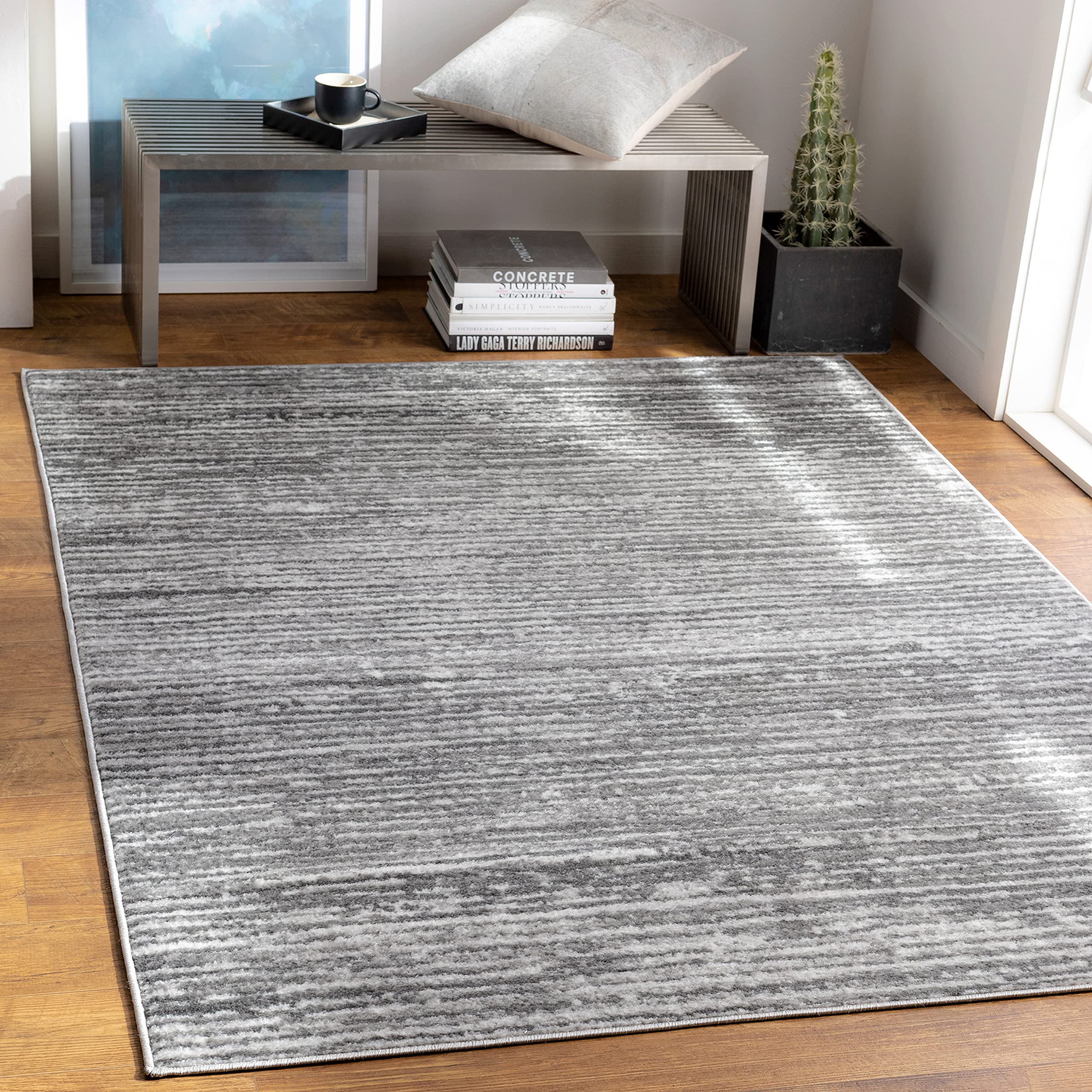 Photo 1 of Livabliss Ayana Modern Striped Area Rug, 8'10" x 12', Charcoal