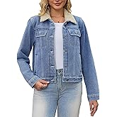 CIMUK Women Denim Jackets Faux Fur Collar Fleece Lined Winter Thicken Denim Trucker Jacket