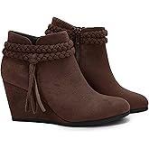 Womens Wedge Ankle Boots Braided Fringe Strap Western Heeled Fall Booties Dress Shoes