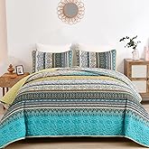 WONGS BEDDING Boho Quilt Set Queen Size, Bohemian Yellow 3 Pieces Bedspread Quilts Set Stripe Lightweight Microfiber All Season Bedding Coverlet Set for Queen Bed (96"x90")