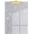 Piasoenc Acrylic Clipboards, Fashion Glitter Clip Board with Low Profile Gold Clip, Designed for Classroom School and Office Use, A4 Letter Size 9 x 12.5 in, White
