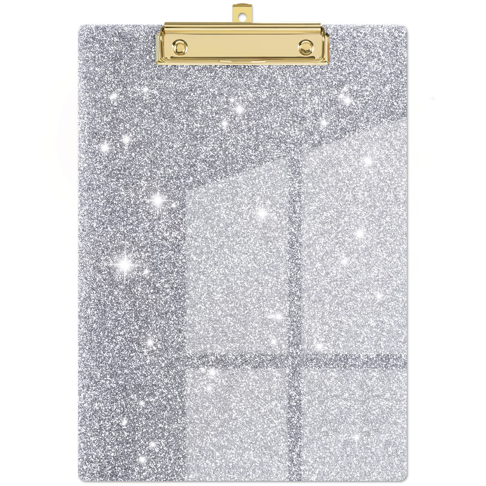Piasoenc Acrylic Clipboards, Fashion Glitter Clip Board with Low Profile Gold Clip, Designed for Classroom School and Office Use, A4 Letter Size 9 x 12.5 in,White — image 1