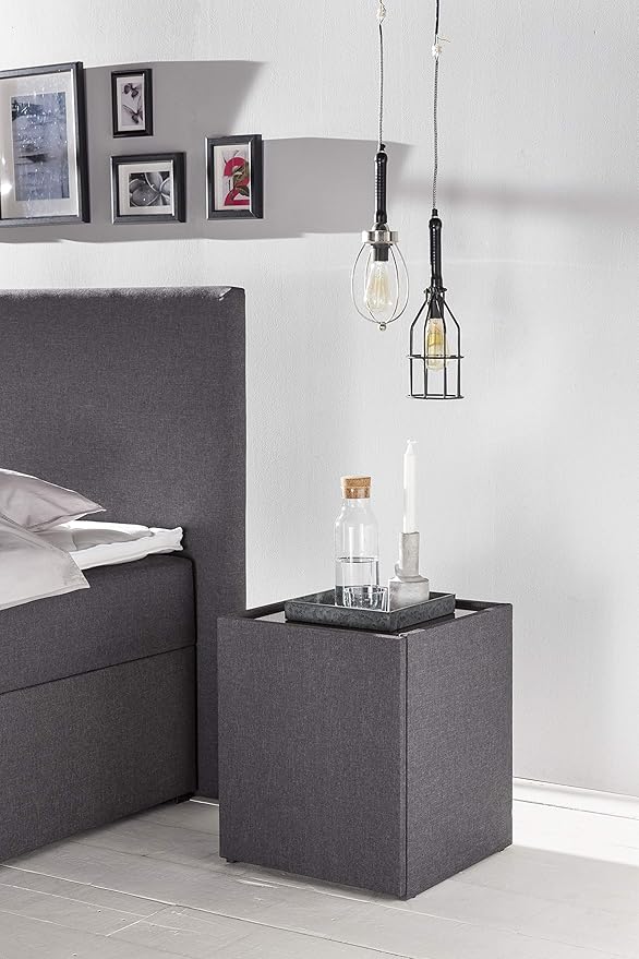 Furniture for Friends Möbelfreude® Nachtkonsole Nele Anthrazit | Nachttisch mit Glasplatte und Zwei Fächern | Idealer Nachtsc