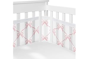 Sweet Jojo Designs + BreathableBaby Pink Bows Girls Breathable Mesh Crib Liner Baby and Infant - Blush and White Bow for the Shabby Chic, Ballet Dancer, Elegant Coquette, Ballerina Princess Collection