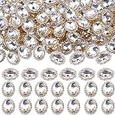 30 Pcs 14 * 10MM Oval Sew on Rhinestones Crystal Gems for Crafting,Flatback Rhinestones Jewels for Crafts,Glass Gemstone with Gold Claw for Clothes Shoes Costume Garment(Crystal)