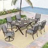 ALAULM 7-Piece Patio Dining Table and Chairs for 6 Outdoor Dining Set with 2 Swivel Chairs Patio Dining Sets with Rectangular Metal Table with Umbrella Hole for Patio, Backyard, Garden-Grey