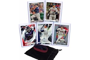 PANINI, BOWMAN, TOPPS Freddie Freeman Baseball Cards (5) ASSORTED Atlanta Braves Trading Card and Wristbands Gift Bundle