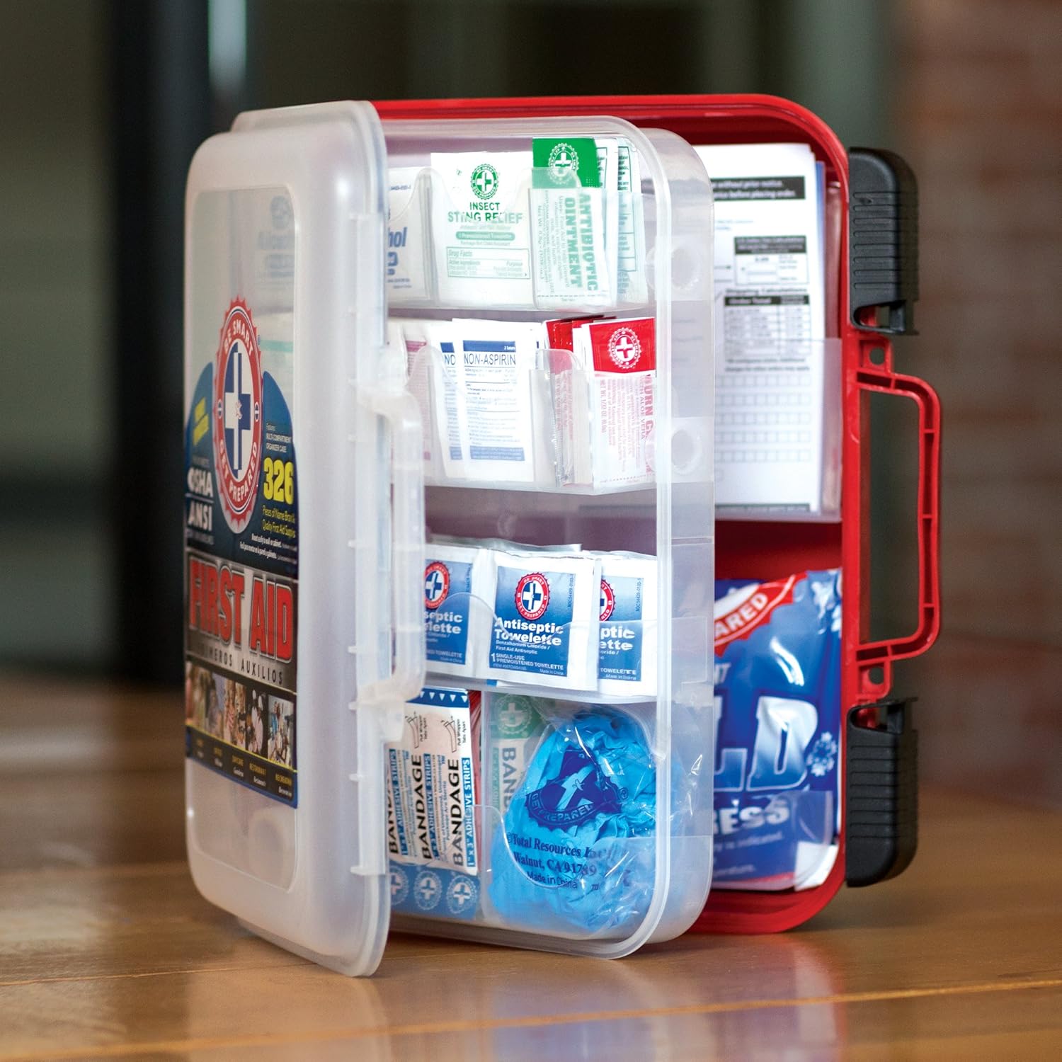 First Aid Kit Hard Red Case 326 Pieces Exceeds OSHA and ANSI Guidelines 100 People - Office, Home, Car, School, Emergency, Survival, Camping, Hunting, and Sports: Health & Personal Care