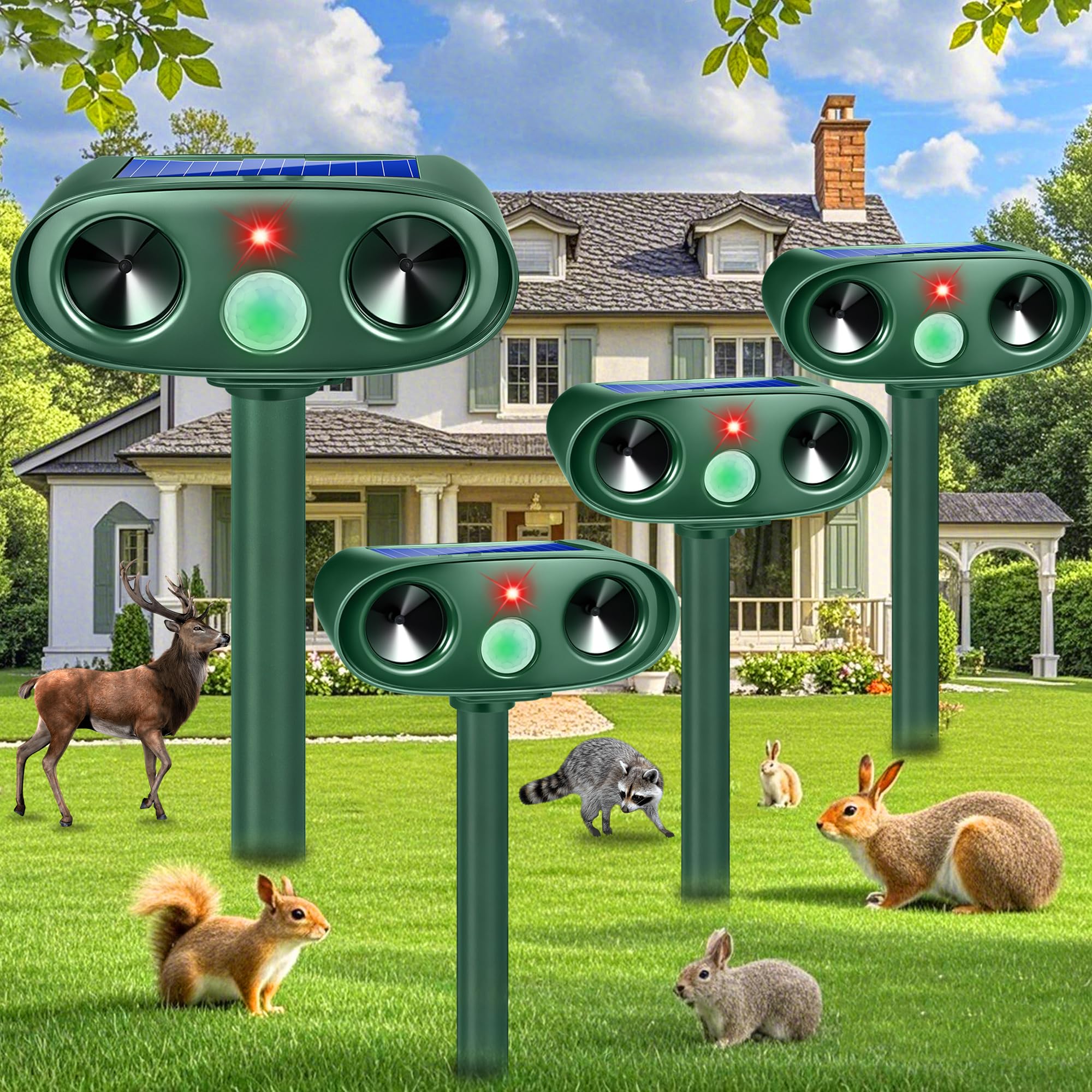 Photo 1 of 2025 Solar Ultrasonic Animal Repellent Outdoor Solar Animal Repeller with Motion Detection Cat Repellent Outdoor Deer Deterrent Device to Scare Rabbit Fox Bird Squirrel Skunk Repellent for Yard(4PACK)