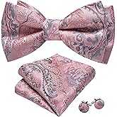Barry.Wang Bow Ties for Men Paisley Floral Pre-tie Tuxedo Bowtie Set with Handkerchief Cufflinks Wedding Party