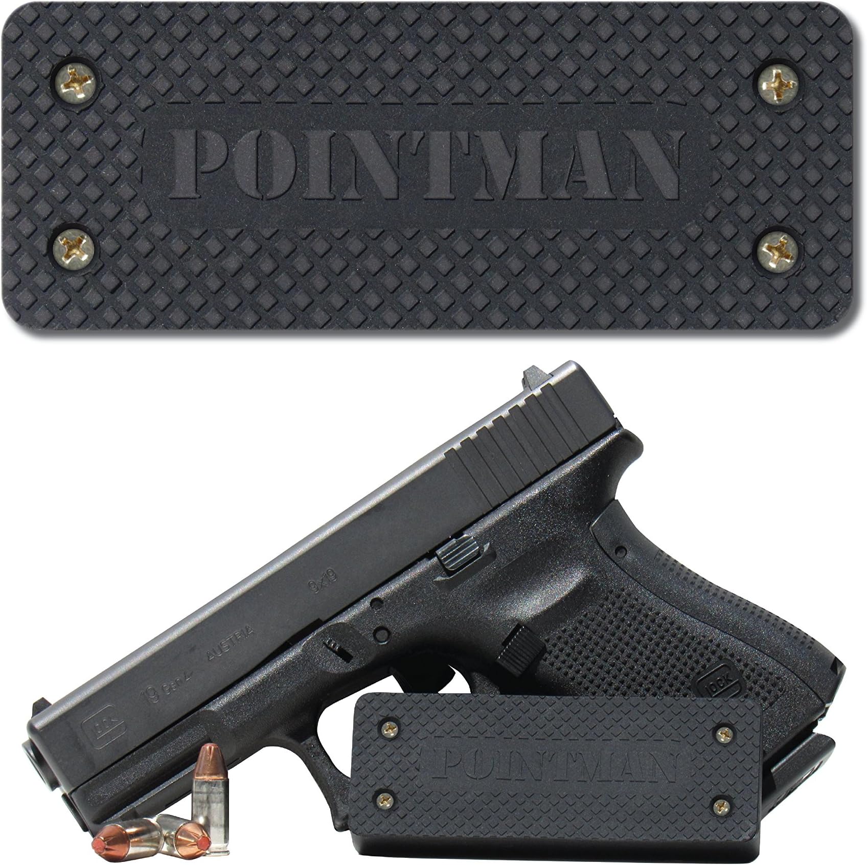 Pointman Magnetic Gun Mount Holster - Strong 35 lb Rated Rubber Encased Magnet Adhesive Tape & Screws – Heavy Duty Holder Pistol, Rifle, Shotgun Accessories – Conceal Use in Car, Truck, Home