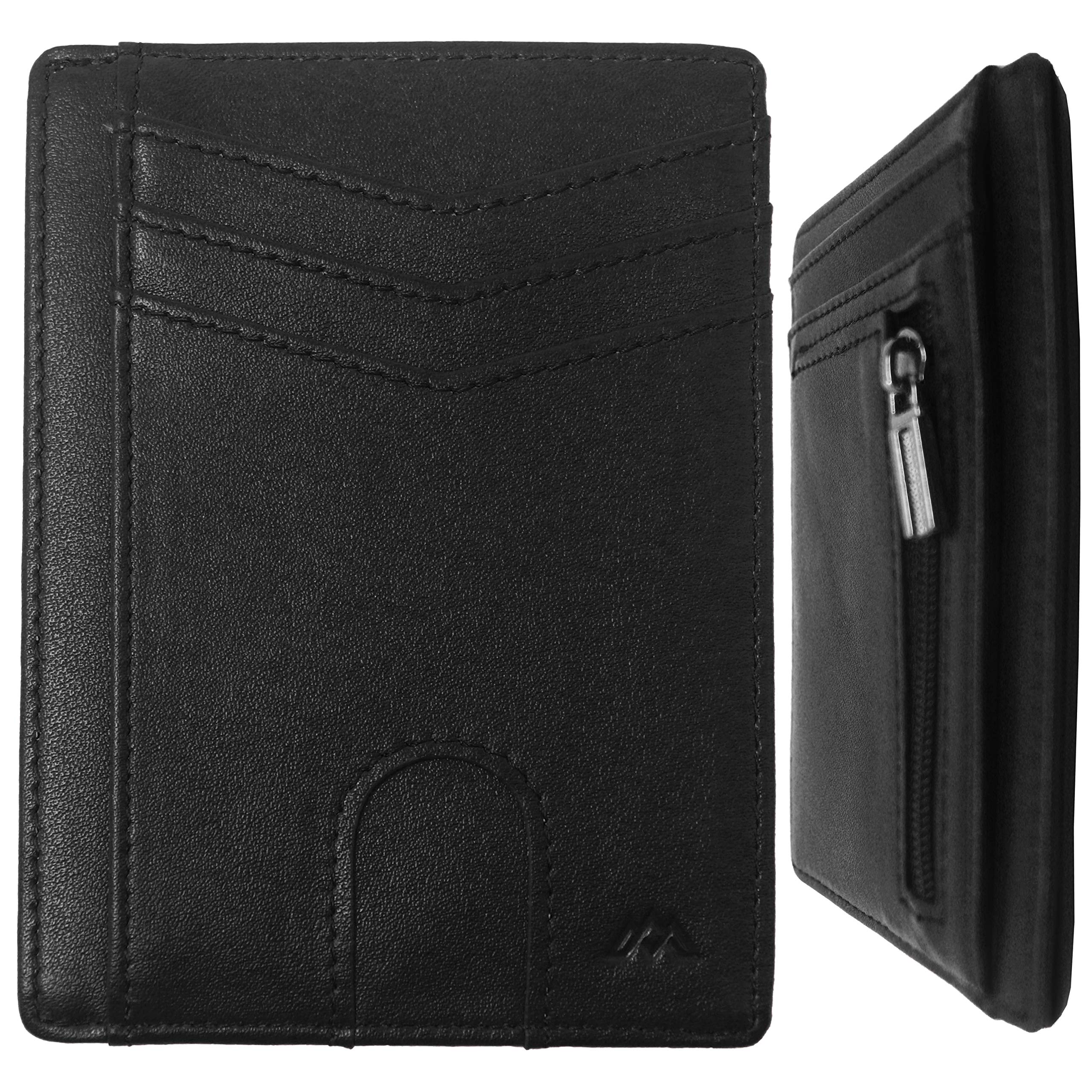 ARETE MERCH Minimalist Wallet for Men – RFID Blocking Card Wallet – Vegan Leather, Ultra Slim Credit Card Micro Wallets with Cash Money Pocket, Zipped Coin Pouch, Card Holder – Holds up to 9 Cards