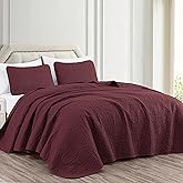 Chezmoi Collection Austin 3-Piece Oversized Bedspread Coverlet Set (King, Burgundy)