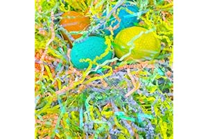 HIKKCOS 1 LB Easter Grass Crinkle Cut Paper Large Pack Raffia Grass Iridescent Recyclable Shred Paper for Easter Gift Box Basket Filler Green Yellow Purple Paper Shred Filler Party Birthday Gift Wrapping