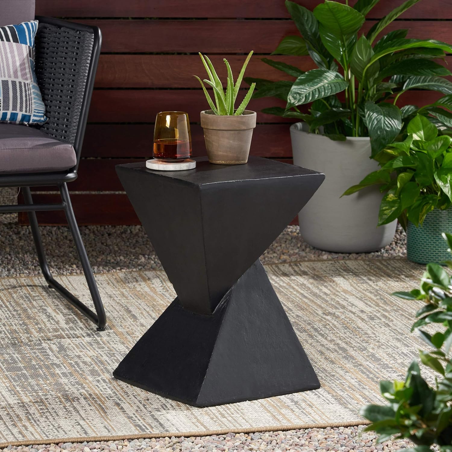 Christopher Knight Home 305832 Kajsa Outdoor Light-Weight Concrete Side Table, Black : Garden & Outdoor