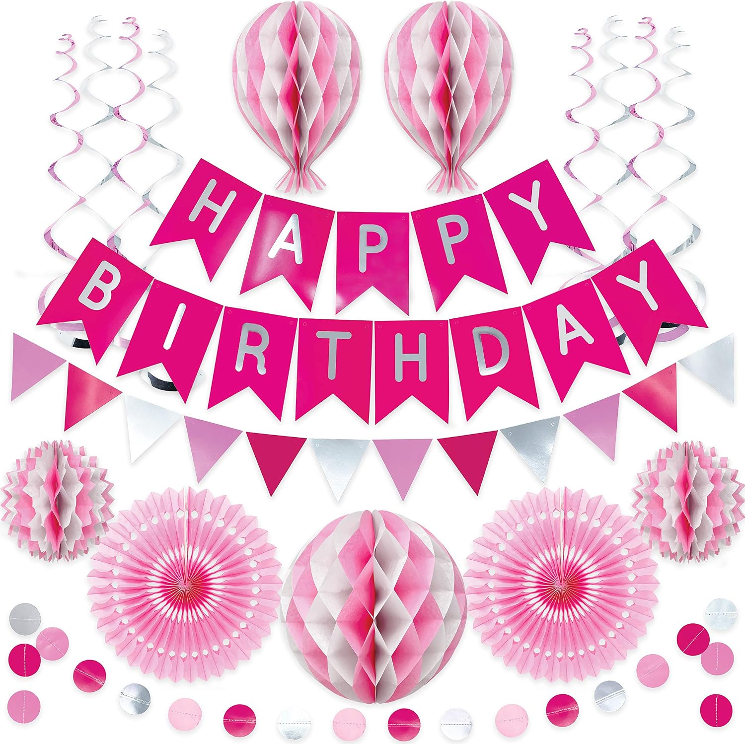 Premium Reusable Birthday Decoration Set, Honeycomb Paper Party Decorations, Happy Birthday Banner, Bunting, Streamers