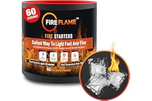 KIKNEK Fireflame Quick Instant Fire Starter - 100% Waterproof All-Purpose Indoor & Outdoor Firestarter, for Charcoal Starter, Campfire, Fireplace, BBQ - Odorless and Non-Toxic - 60 Pouches in Canister