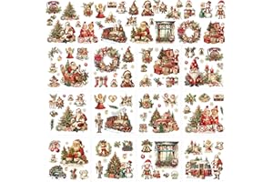 EOBECY Vintage Christmas Rub on Transfers for Crafts, 12 Pcs Santa Rub on Transfer for Furniture, UV DTF Decal Stickers, Retro Holiday Iod Transfer for DIY Home Decor Wood Glass Jars (6x6 in)