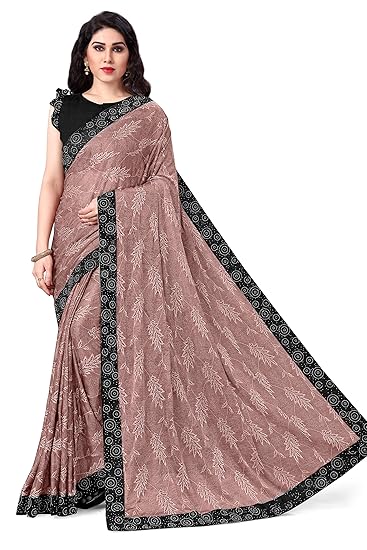 Womens Lycra Woven Design Embellished Border Saree With Blouse Piece