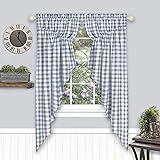 Buffalo Check Gathered Swag Window Curtain Pair - 72 Inch Width, 63 Inch Length - Grey & White Plaid - Light Filtering Farmhouse Country Drapes for Bedroom Living & Dining Room by Achim Home Decor