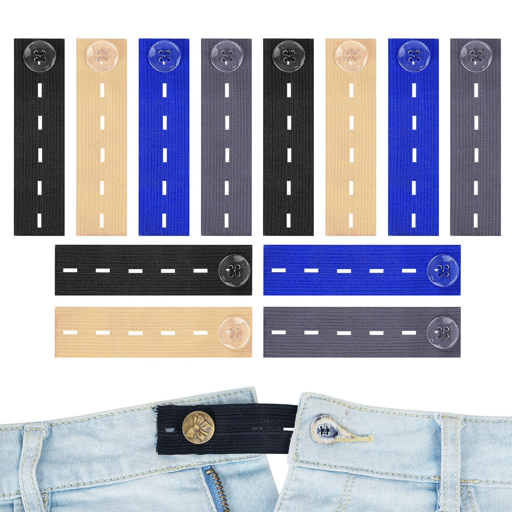 mauuuba 12 Pcs Adjustable Waist Extenders, Button Extender for Jeans, Elastic Waist Extenders, Elastic Button Extender, Pants Waist Extension for Trousers Jeans Slacks Maternity Pants (Mixed Color)