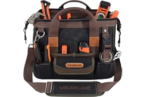 Welkinland 30-Pockets Canvas tool Bag, 14-Inch Heavy-Duty Waxed Lineman Duffel for Electricians and Tool Men