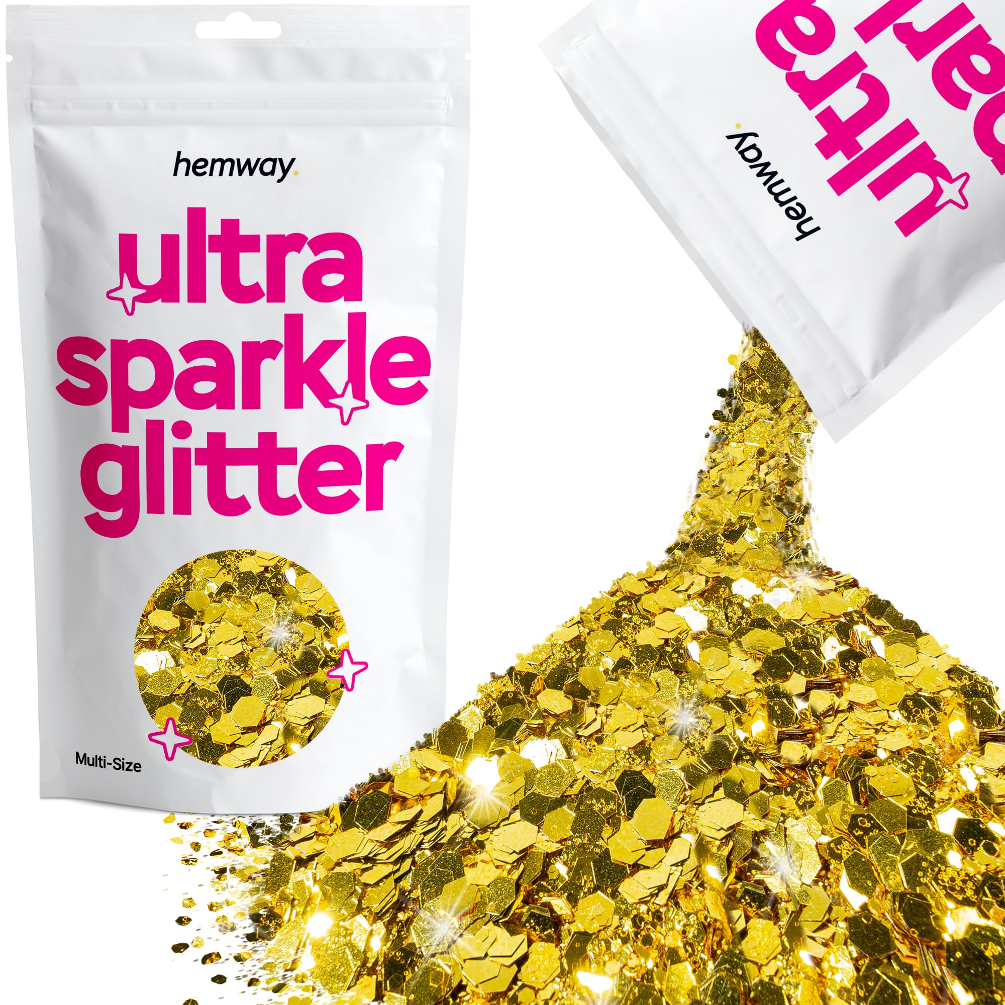 Hemway Ultra Sparkle Glitter Gold 100g Multi Size | Glitter for Arts & Craft, Makeup, Nail Art, Crafting, Card Making, Sparkle Decoration