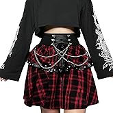 TSMNZMU Womens Gothic Pleated Mini Skirt Steampunk High Waisted Double Layer Short Skirts A-Line Red Plaid Pleated Skirt