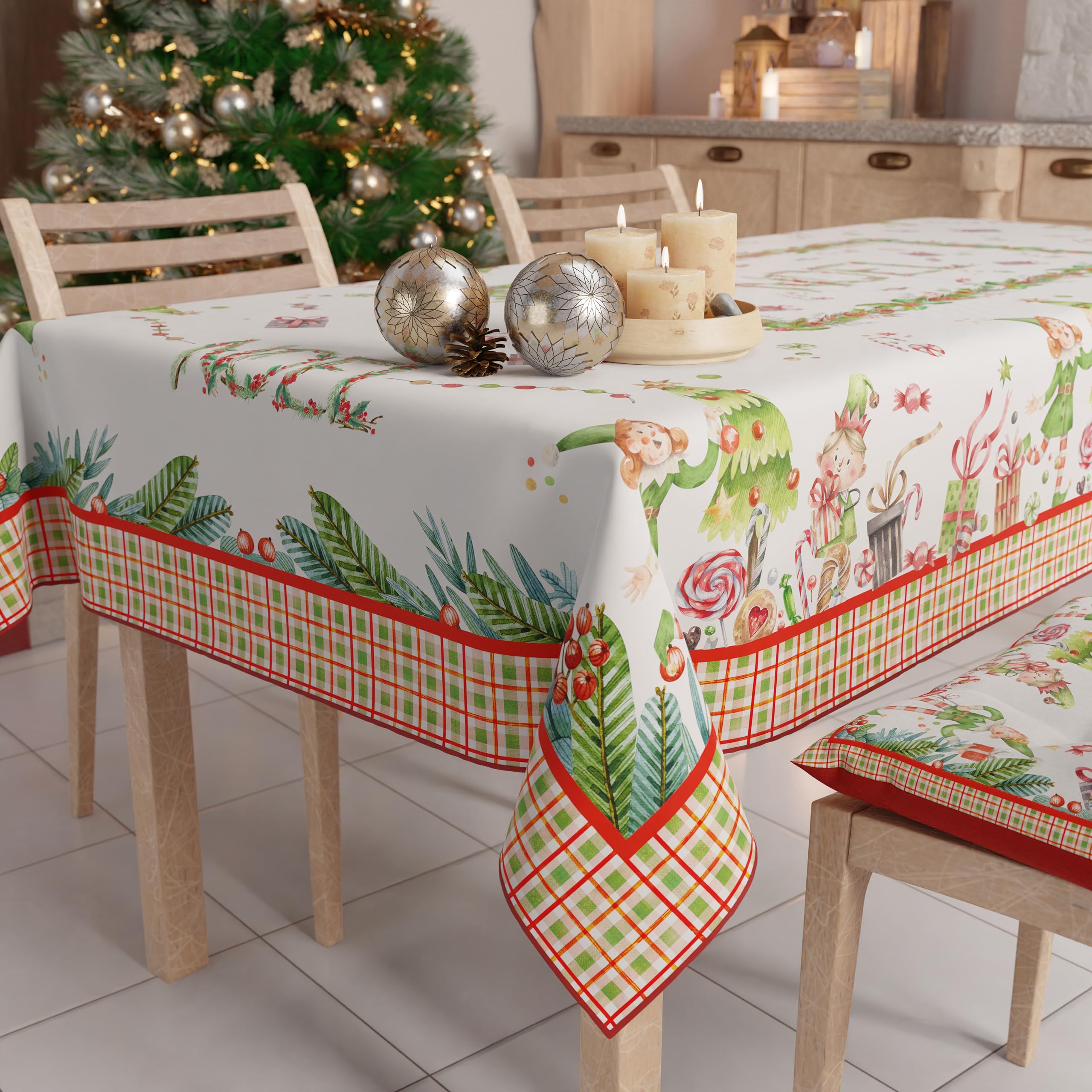 PETTI Artigiani Italiani Stain-Resistant Tablecloth Christmas – 140x240 cm Rectangular Festive Table Cover for Kitchen or Dining Table, Noel Design – 12 Seats, 100% Made in Italy — image 1