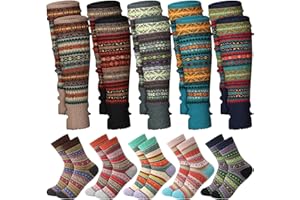 Breathffy 10 Pairs Bohemian Knitted Long Wool Leg Warmers and Thick Warm wool Socks Set for Women and Girls Winter Cold Day