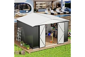 AirWire 12x10 FT Outdoor Storage Shed, Garden Shed with Updated Frame Structure and Lockable Doors, Metal Tool Sheds for Backyard Garden Patio Lawn, White