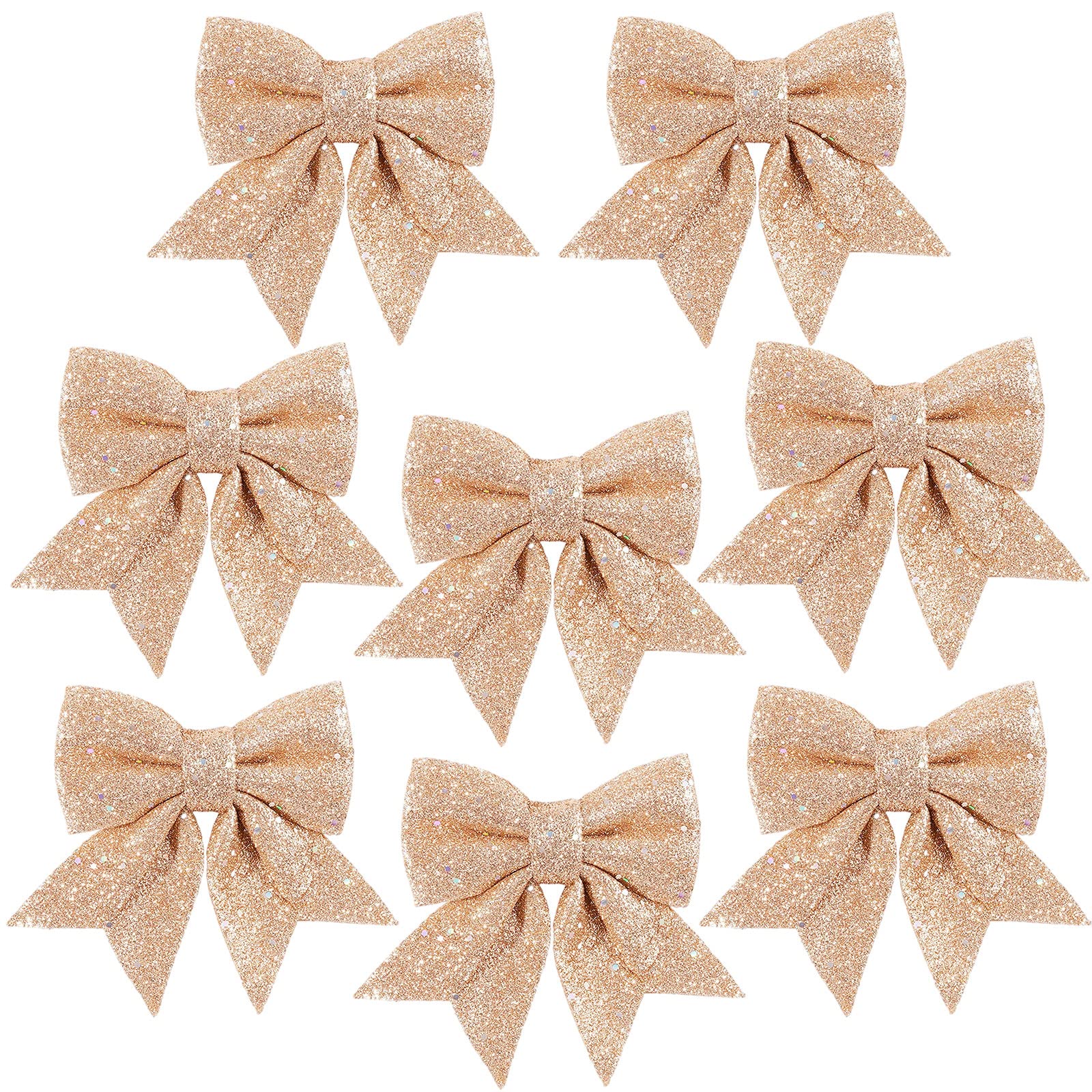 8 Pack Rose Gold Bows for Christmas Tree,5.5 Inch Glitter Wreaths Bows Christmas Bows for Tree Decorations,Xmas Tree Bows,Sequin Bows Ties Ornaments for Christmas Tree,Wreaths,Garland Decorations