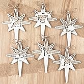 Shellwei 24 Pcs 2026 Christmas Nativity Scene Story Wooden Ornaments Gift Set Bulk Christian Music Sheet Manger Scene Nativity Religious Xmas Song 3D Hanging Ornaments Gift for Family(Bethlehem)