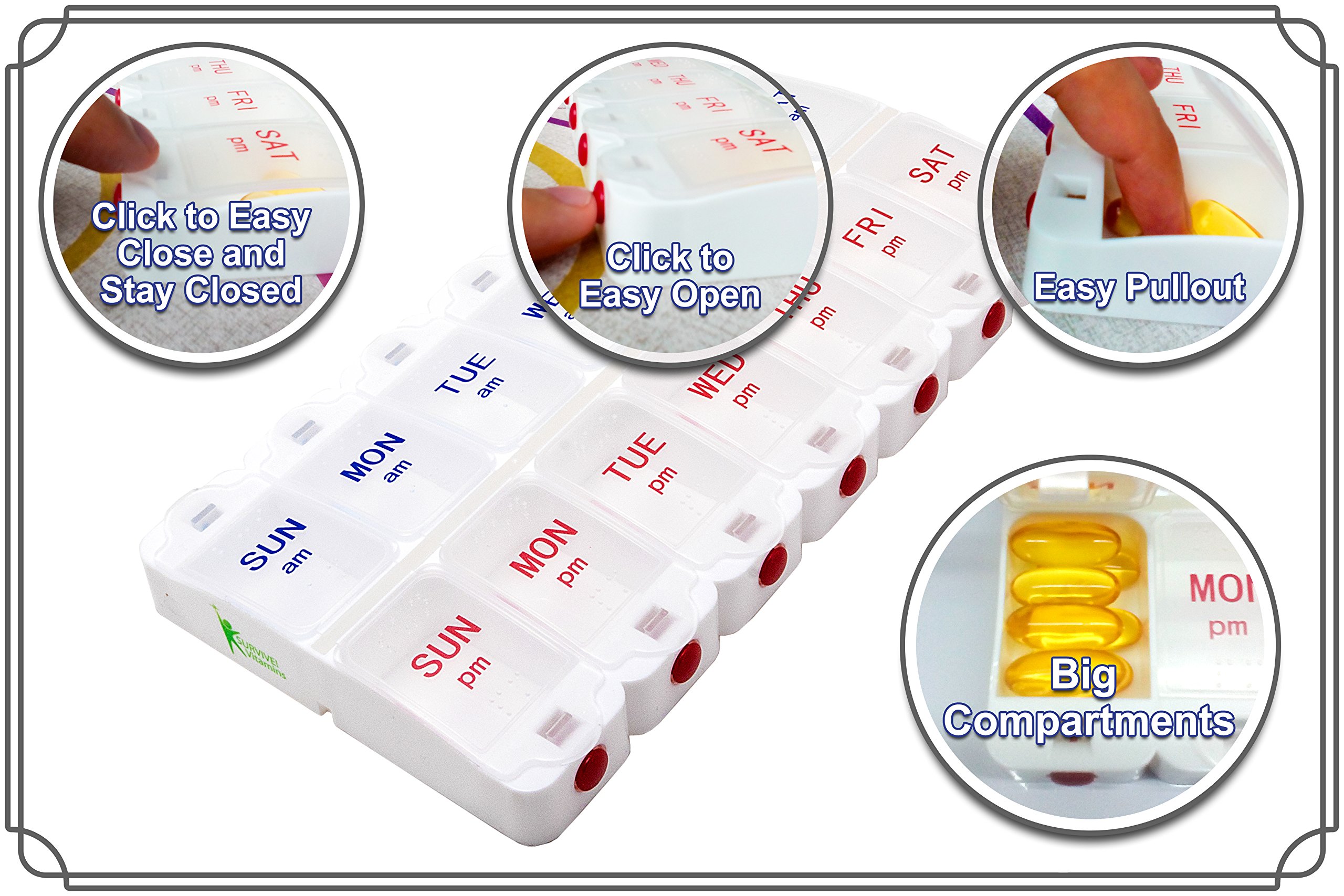Weekly Pill Organizer Case 7 Day AM PM Push Button Vitamin Box Safe