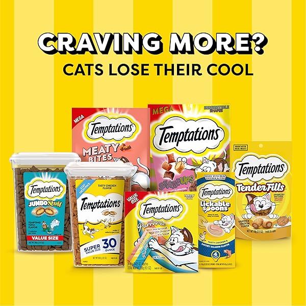 TEMPTATIONS CREAMY PUREE WITH CHEESE LICKABLE, SQUEEZABLE CAT TREATS, 0.42 OZ POUCHES, 16 COUNT