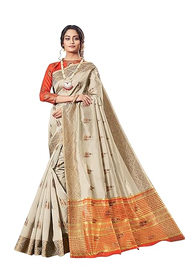 Shaily Womens Silk Blend Woven Design Saree[Grey]