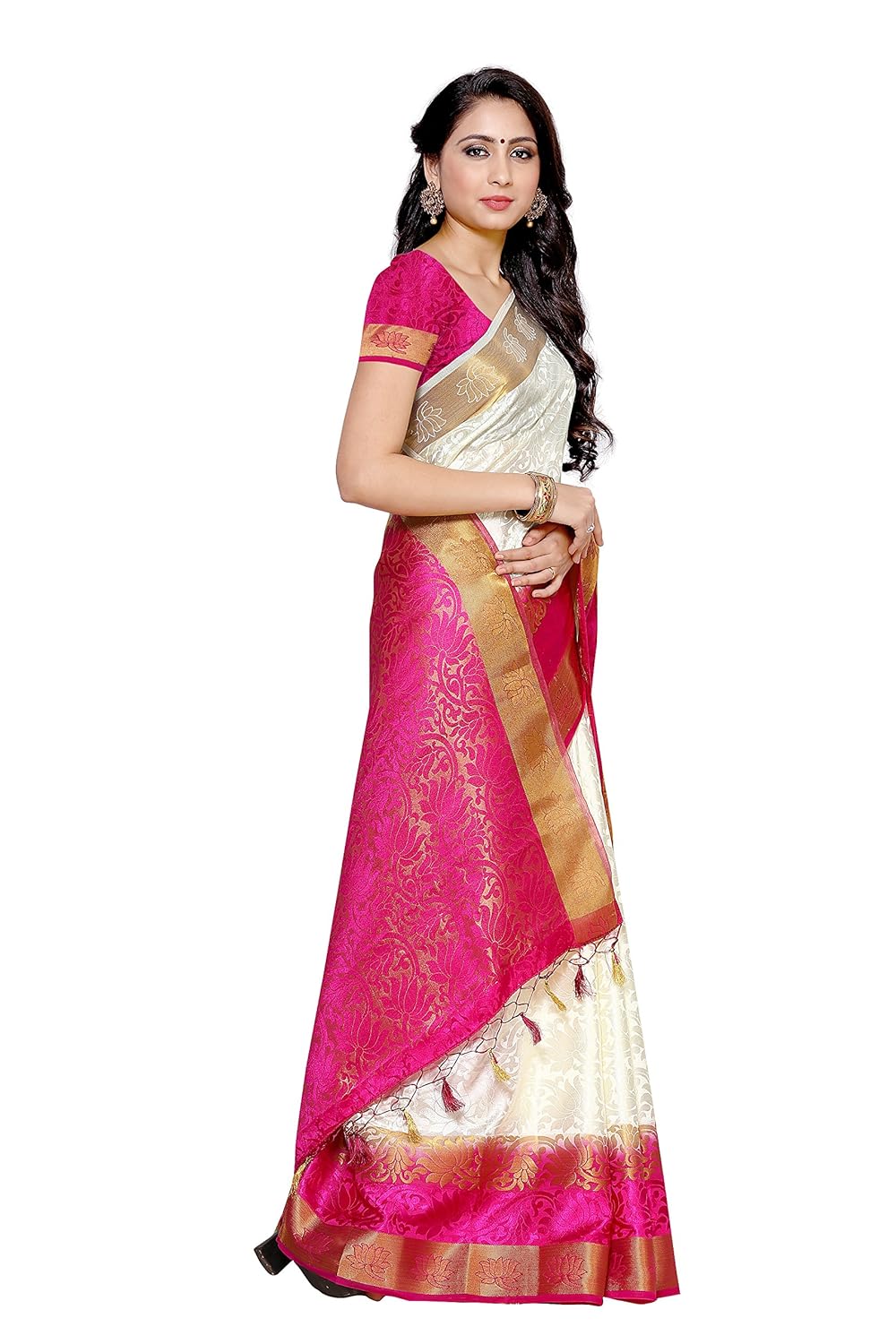 mimosa women's silk saree with blouse piece(2092-2d-hwt-rni_white_free size)
