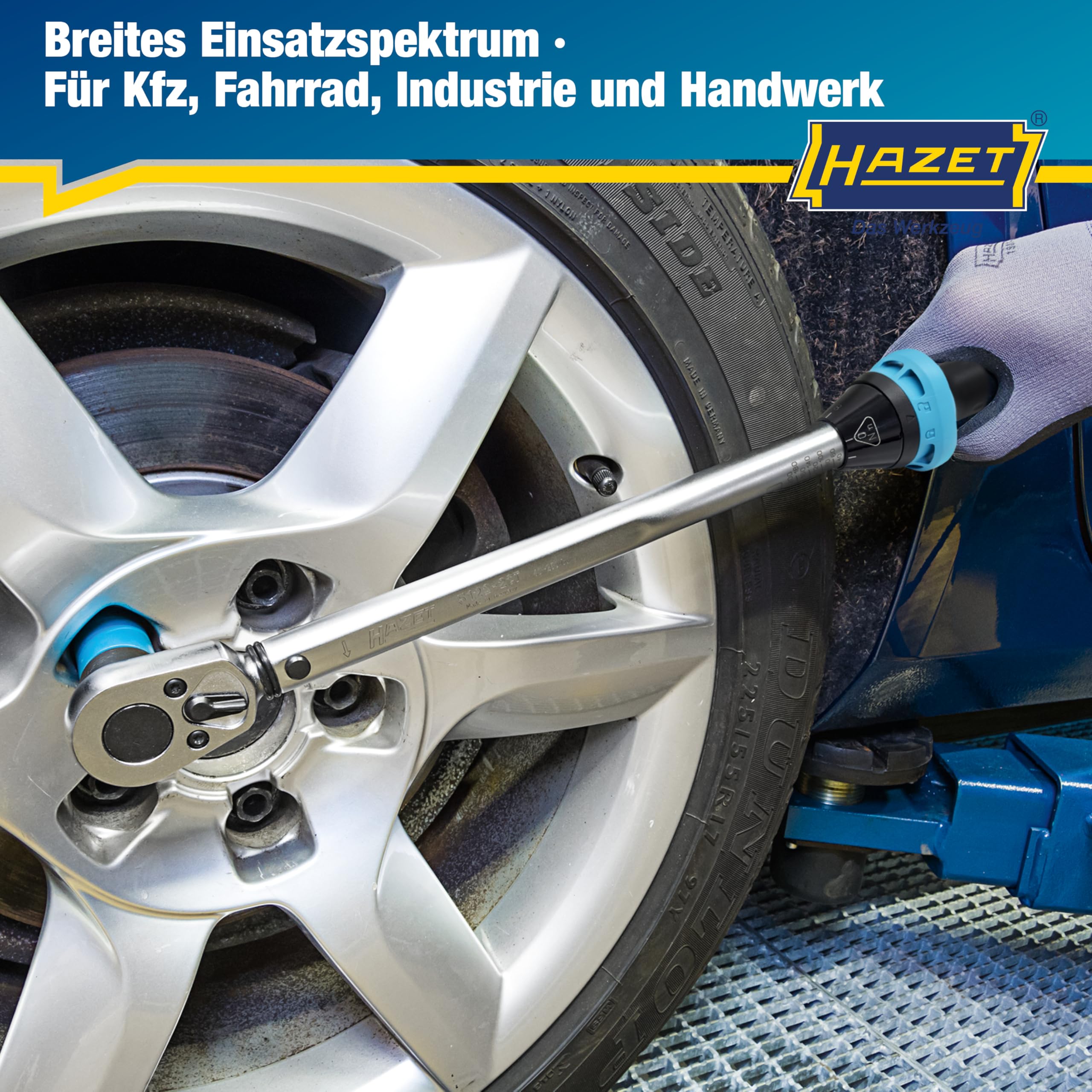 Hazet Drehmomentschlüssel 5122-2CT I Abtrieb: Vierkant 12,5 mm, 1/2 Zoll, Toleranz: 4%, 32 Zähne Betätigungswinkel 11,25 Grad I anwenderfreundliche Umschaltknarre für Auto und Fahrrad I 519mm 6