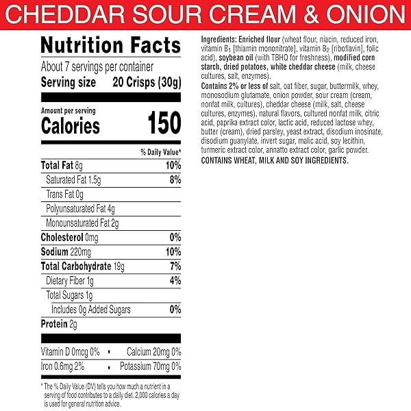 CHEEZ-IT SNAP’D, CHEESY BAKED SNACKS, CHEDDAR SOUR CREAM AND ONION, 7.5OZ BAG