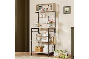 Bestier Kitchen Baker's Rack Microwave Oven Stand Shelf with Hutch 8 Side Hooks Coffee Station Utility Storage Shelf for Dining Room Living Room