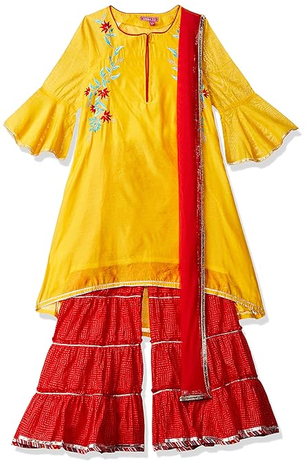 Girls' Asymmetrical Hemline Regular Fit Salwar Suit Set