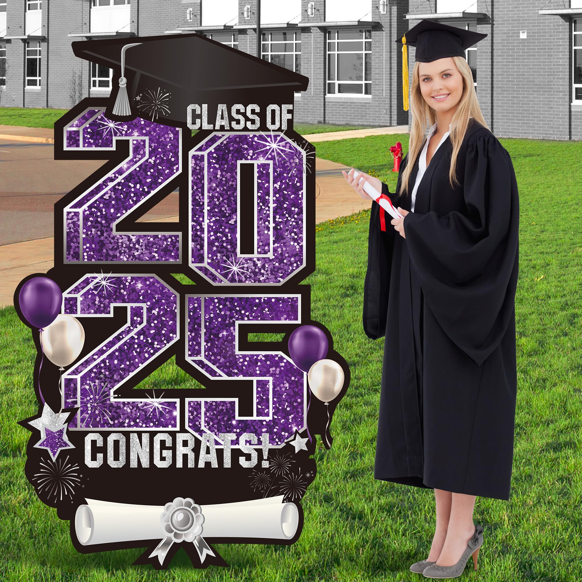 Photo 1 of Vivantia 2025 Extra Large 47.2 Inch Graduation Yard Sign Congrats Grad Lawn Yard Decor Class of 2025 DIY Name Yard Sign with Metal Stakes for College High School Grad Outdoor Party Supplies, Purple